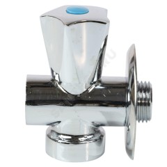 Клапан седловой латунный бытовой хром 3-ходовой 1046 G1/2"х3/4"х1/2" Ру10 НР/ВР/ВР переходной маховик с отражателем Aquasfera 1046-01