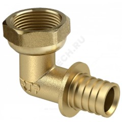 Угольник для PE-X/PE-RT труб аксиальный латунь Дн 25х3/4"х90гр с накидной гайкой RTP (РосТурПласт) 28398
