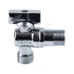 Кран шаровой латунный бытовой хром угловой 1041 G1/2"х3/4" Ру10 НР переходной бабочка без отражателя Aquasfera 1041-02