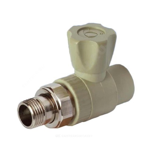Клапан (вентиль) PP-R запорный серый Дн 20х1/2" Ру25 НР прямой для радиатора RTP (РосТурПласт) 15820