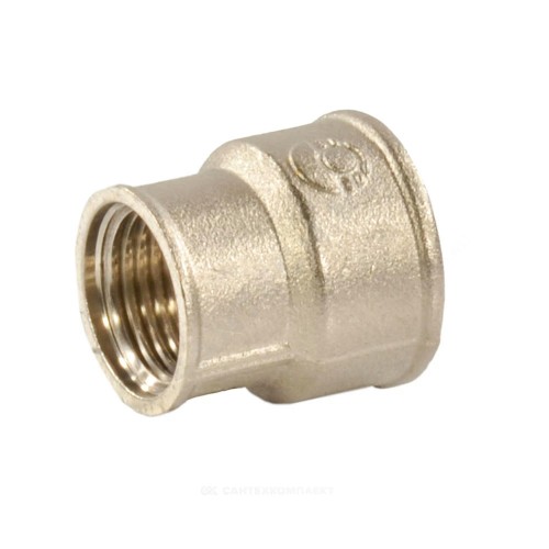 Муфта латунь никель переходная Ду 25х15 (1"х1/2") ВР/ВР VALFEX VF.240.N.100.012