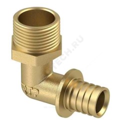 Угольник для PE-X/PE-RT труб аксиальный латунь Дн 20х3/4"х90гр НР RTP (РосТурПласт) 28370