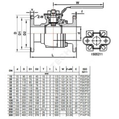 Кран шаровой нерж Ду 15 Ру40 фл L=125мм под электропривод с рукояткой ISO F03/F04 полнопроходной Benarmo