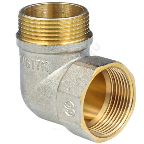 Угольник латунь никель реборда Ду 15 (1/2") ВР/НР 9006 ГОСТ 32585-2013 Aquasfera 9006-01