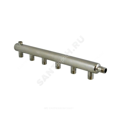 Коллектор нержавеющая сталь Ду 50 1 1/4" НР на 6 вых 3/4" НР м/о 150мм Элит-Металл 9454