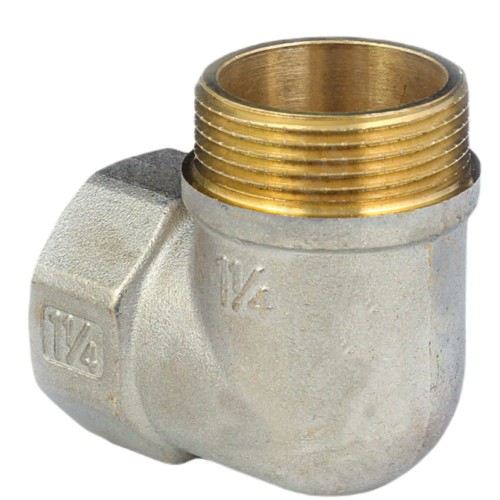 Угольник латунь никель реборда Ду 32 (1 1/4") ВР/НР 9006 ГОСТ 32585-2013 Aquasfera 9006-04