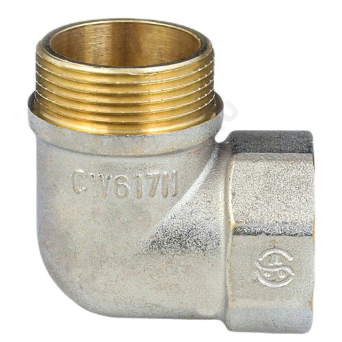 Угольник латунь никель реборда Ду 32 (1 1/4") ВР/НР 9006 ГОСТ 32585-2013 Aquasfera 9006-04