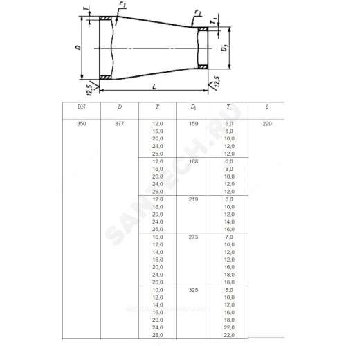 Переход сталь концентрический Дн 133х5,0-114х4,0 (Ду 125х100) бесшовный ГОСТ 17378-2001