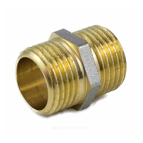 Ниппель латунь никель Ду 32 (1 1/4") НР 9022 ГОСТ 32585-2013 Aquasfera 9022-04