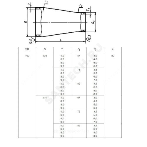 Переход сталь концентрический Дн 273х7,0-159х4,5 (Ду 250х150) бесшовный ГОСТ 17378-2001