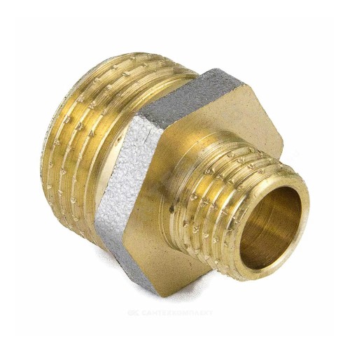 Ниппель латунь никель переходной Ду 15х8 (1/2"х1/4") НР 9023 ГОСТ 32585-2013 Aquasfera 9023-01