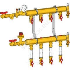 Узел коллекторный этажный латунь для учёта расхода ТЭ GE553D 3/4" 9 вых 1/2" Giacomini GE553DY049