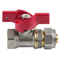 Кран шаровой латунь никель 1016 Euro Дн 20х3/4" Ру16 ВР/обжим бабочка красная Aquasfera 1016-03