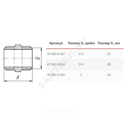 Ниппель латунь никель Ду 20 (3/4") НР VALFEX VF.582.N.034