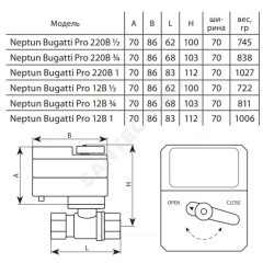 Кран шаровой латунь никель Bugatti Pro Ду 15 Ру40 ВР с эл/прив 220В Neptun 2153570