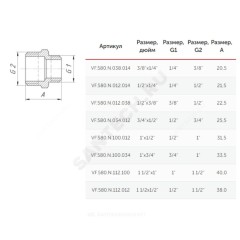 Ниппель латунь никель переходной Ду 25х20 (1"х3/4") НР VALFEX VF.580.N.100.034
