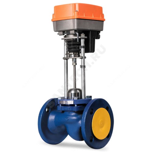 Клапан запорно-регулирующий чугун TRV односедельный Ду 80 Ру16 фл Kvs=80м3/ч с эл/приводом 3-х позиционным TSL-2200-40-1-230-IP67 230В Теплосила TRV-80-80-110