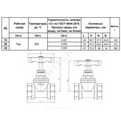 Клапан запорный латунь 15б1п Ду 25 Ру16 ВР прямой SantechSystems