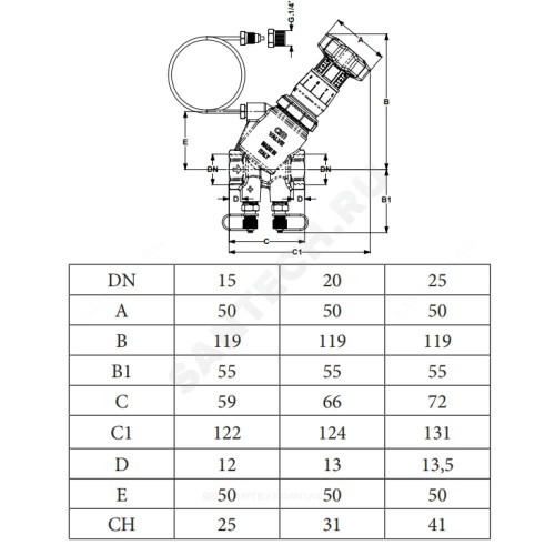 Клапан балансировочный автомат латунь 718LP Ду 15 G1/2" Ру25 Тмакс=120 оС ВР 5-30 кПа Kvs=4.1м3/ч с измерительными ниппелями Cimberio CIM 718LP 12