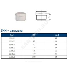 Заглушка PP-MD бесшумная светло-серая Skolan dB SKM Дн 110 (DN100) б/нап Ostendorf 335620