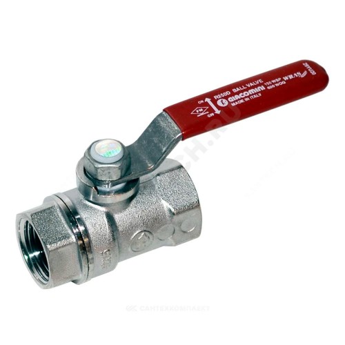 Кран шаровой латунь хром R250D Ду 32 Ру35 ВР рычаг красный Giacomini R250X006