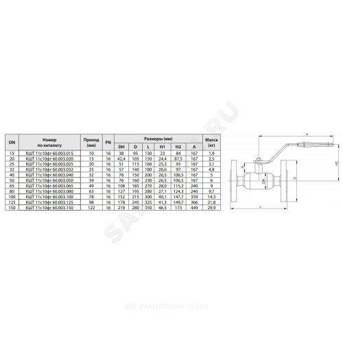 Кран шаровой сталь 09Г2С 11с10фт Ду 80 Ру16 фл L=280мм BROEN КШТ 60.003.080.А.16
