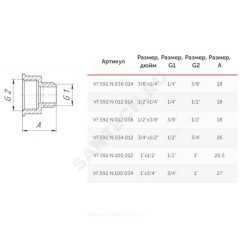 Переход латунь никель Ду 20х15 (3/4"х1/2") ВР/НР VALFEX VF.592.N.034.012