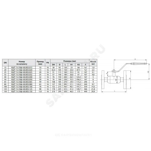 Кран шаровой сталь 09Г2С 11с10фт Ду 125 Ру16 фл L=325мм BROEN КШТ 60.003.125.А.16