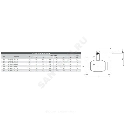 Кран шаровой сталь 09Г2С Ballomax КШТ 60.103 Ду 65 Ру16 фл L=270мм BROEN КШТ 60.103.065.А.16