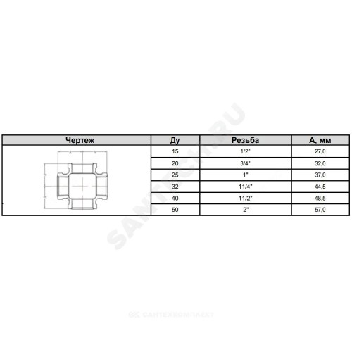 Крест прямой чугун Ду 32 (1 1/4") ВР/ВР Fittex PLUS