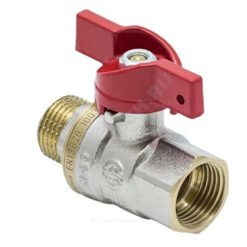 Кран шаровой латунь никель 1004 Euro Ду 20 Ру30 ВР/НР полнопроходной бабочка красная Aquasfera 1004-02