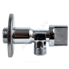 Кран шаровой латунный бытовой хром угловой 1043 G1/2"х3/8" Ру10 НР переходной бабочка с отражателем Aquasfera 1043-01