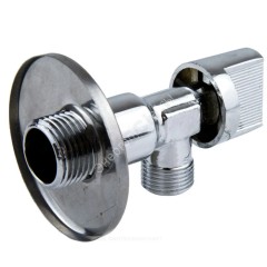 Кран шаровой латунный бытовой хром угловой 1043 G1/2"х3/8" Ру10 НР переходной бабочка с отражателем Aquasfera 1043-01