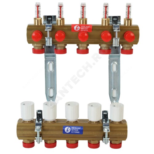 Группа коллекторная латунь 1" ВР/ВР 6 вых НР под адаптер с седлом 18мм с расходомерами R553F Giacomini R553FZY006