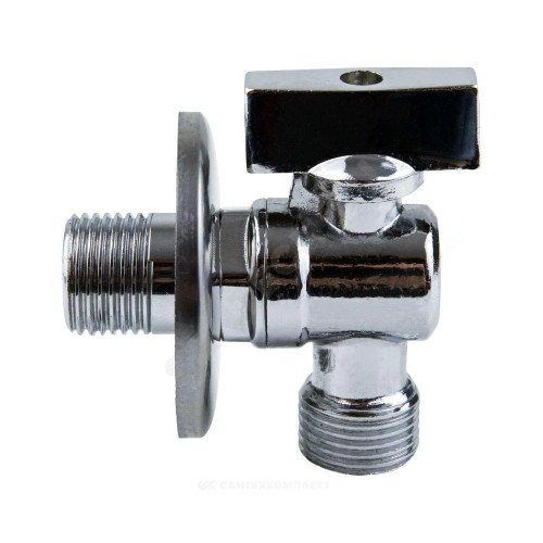Кран шаровой латунный бытовой хром угловой 1042 G1/2"х3/4" Ру10 НР переходной бабочка с отражателем Aquasfera 1042-02