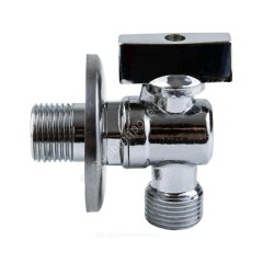 Кран шаровой латунный бытовой хром угловой 1042 G1/2"х3/4" Ру10 НР переходной бабочка с отражателем Aquasfera 1042-02