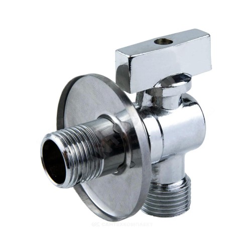 Кран шаровой латунный бытовой хром угловой 1042 G1/2"х3/4" Ру10 НР переходной бабочка с отражателем Aquasfera 1042-02