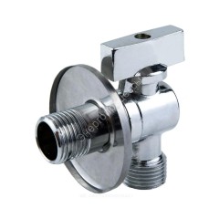 Кран шаровой латунный бытовой хром угловой 1042 G1/2"х3/4" Ру10 НР переходной бабочка с отражателем Aquasfera 1042-02
