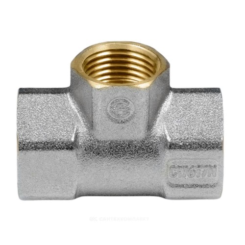 Тройник латунь никель переходной Ду 20х15х20 (3/4"х1/2"х3/4") ВР/ВР 9008 ГОСТ 32585-2013 Aquasfera 9008-01