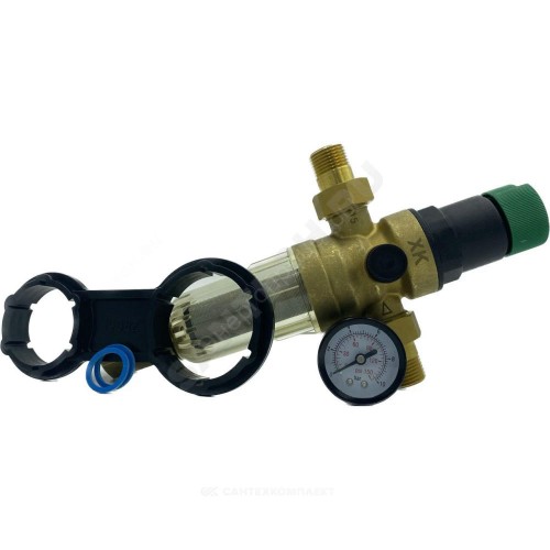 Фильтр сетчатый T-образный латунь Ду 15 Ру16 Тмакс=40 oC G1/2" НР FR06 с регулятором давления Хит Комплект FR06-1/2C