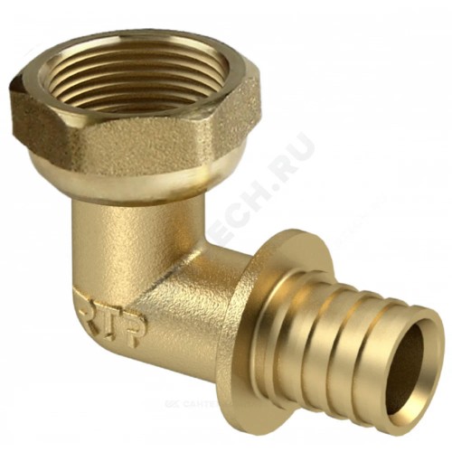 Угольник для PE-X/PE-RT труб аксиальный латунь Дн 20х1/2"х90гр с накидной гайкой RTP (РосТурПласт) 28396